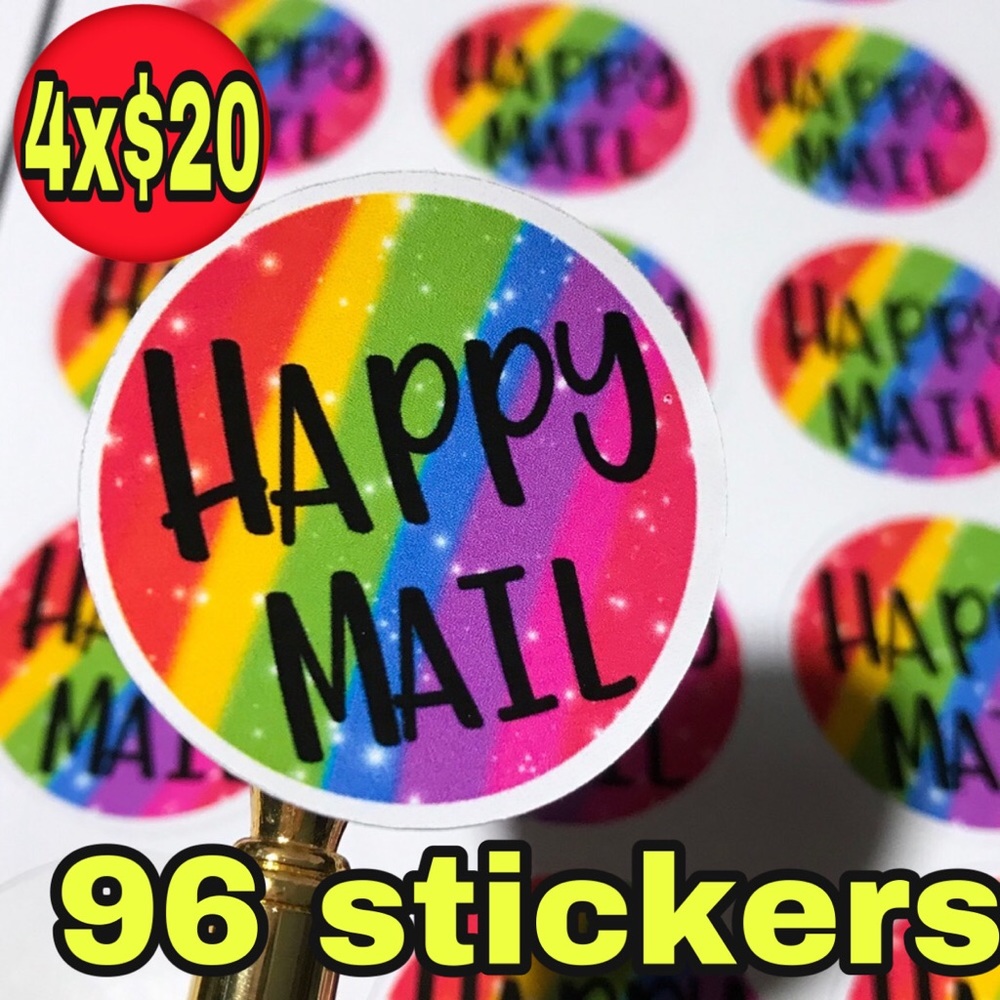 96pc happy mail colorful round stickers glossy 1”